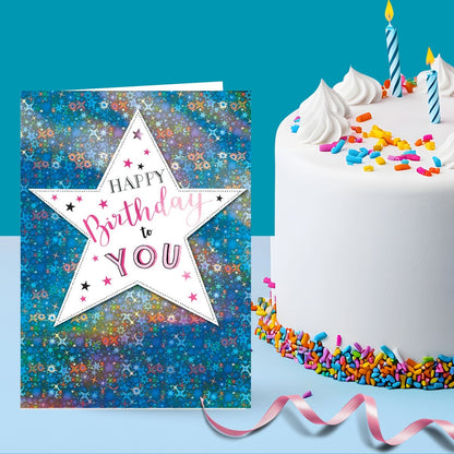 Hand-Finished Happy Birthday Card Sparkling Embellished Foiled Star For Her