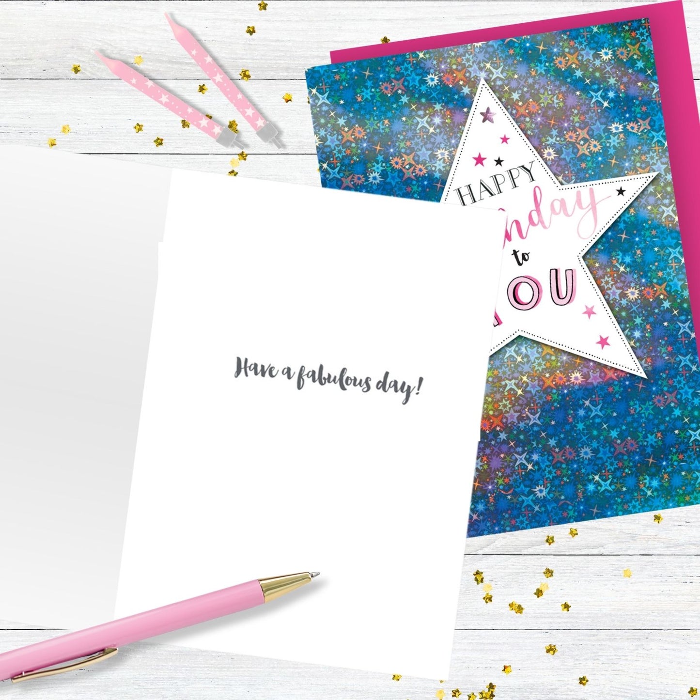 Hand-Finished Happy Birthday Card Sparkling Embellished Foiled Star For Her