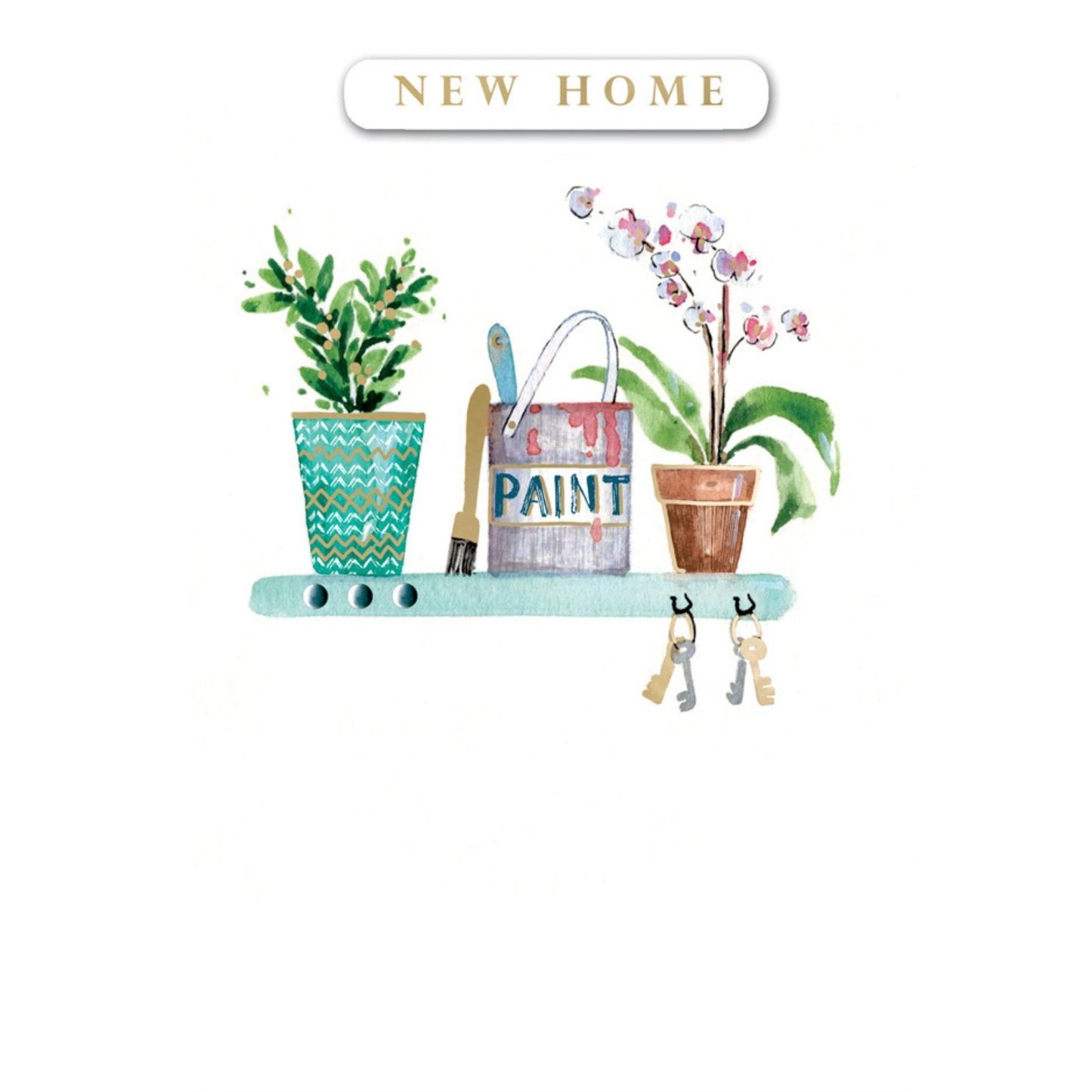 Hand-Finished New Home Greeting Card Welcome Shelf Paint Plants Keys Embellished