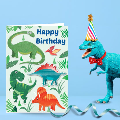 Hand-Finished Dinosaur Birthday Card Embellished Googly Eyes For Him For Boys