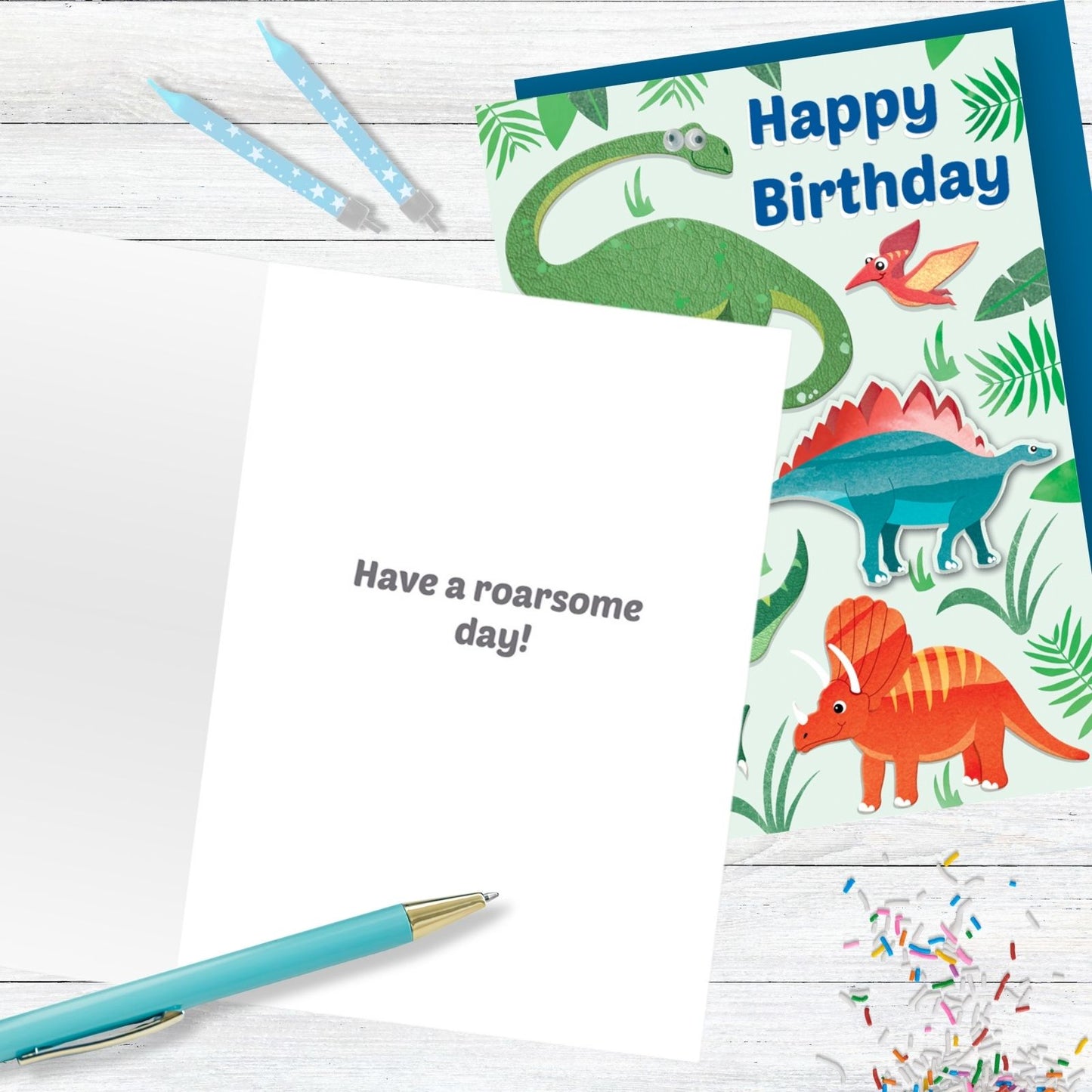 Hand-Finished Dinosaur Birthday Card Embellished Googly Eyes For Him For Boys