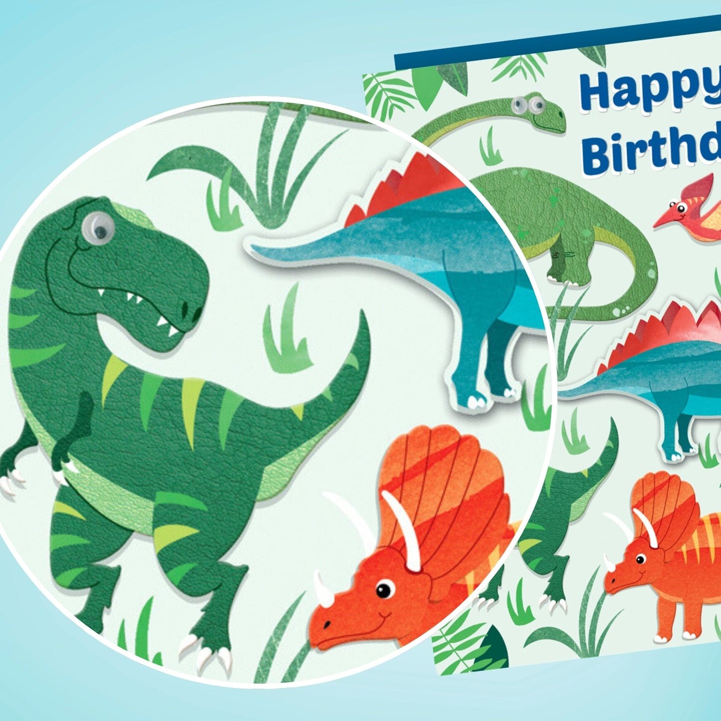 Hand-Finished Dinosaur Birthday Card Embellished Googly Eyes For Him For Boys