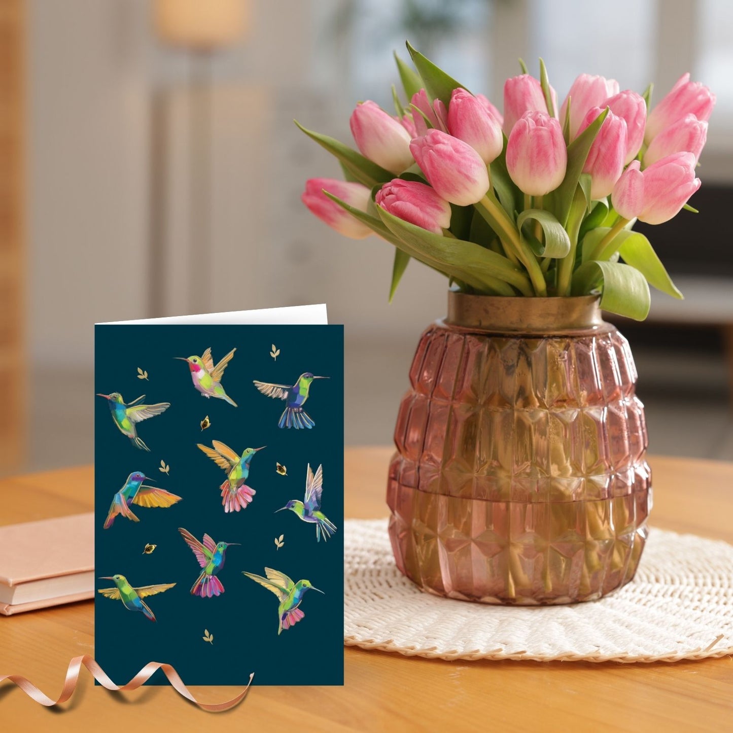 Hand-Finished Hummingbirds Greeting Card Embellished Card Blank For Any Occasion