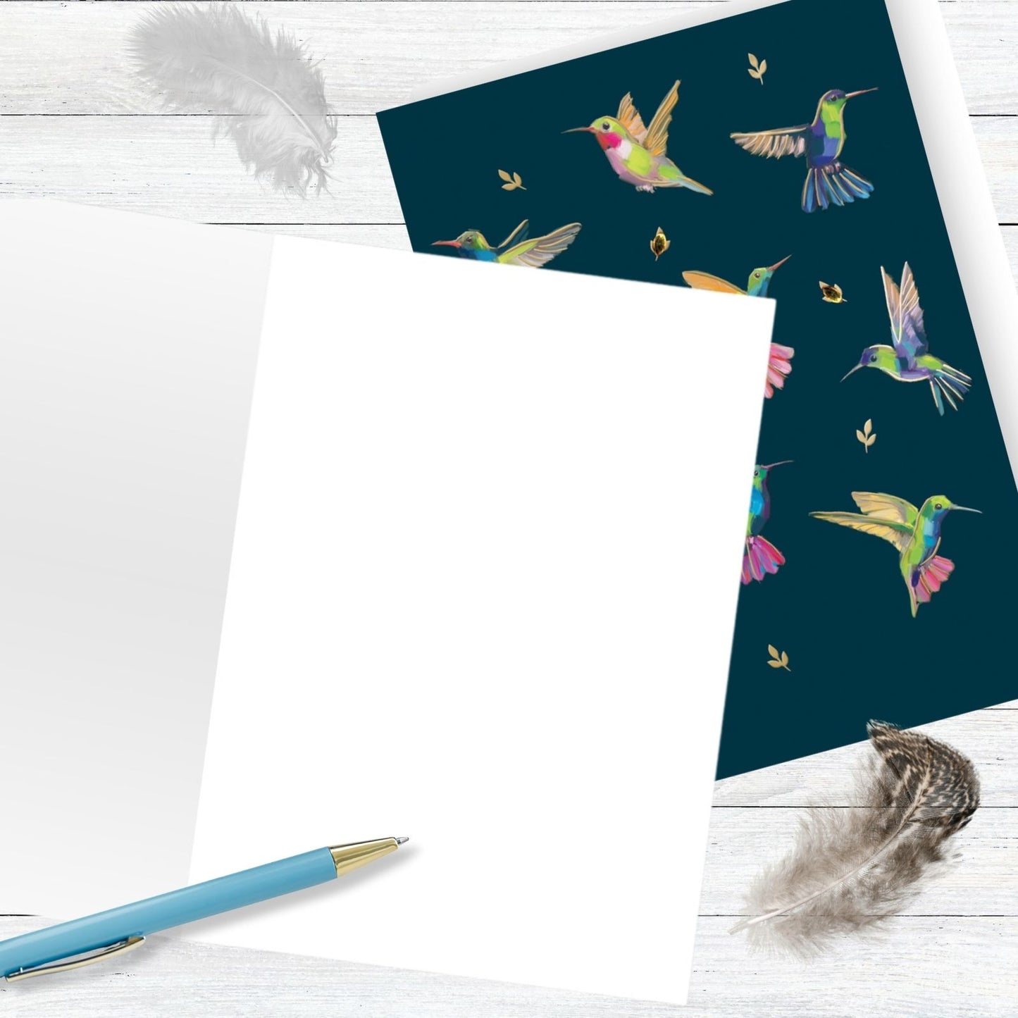 Hand-Finished Hummingbirds Greeting Card Embellished Card Blank For Any Occasion
