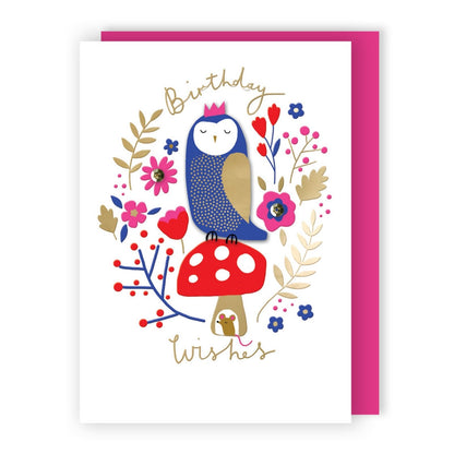 Hand-Finished Whimsical Owl Birthday Card Embellished Birthday Wishes For Her