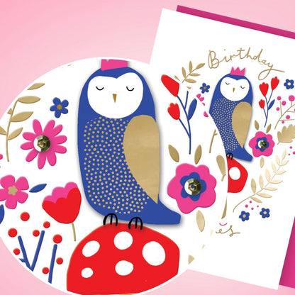 Hand-Finished Whimsical Owl Birthday Card Embellished Birthday Wishes For Her