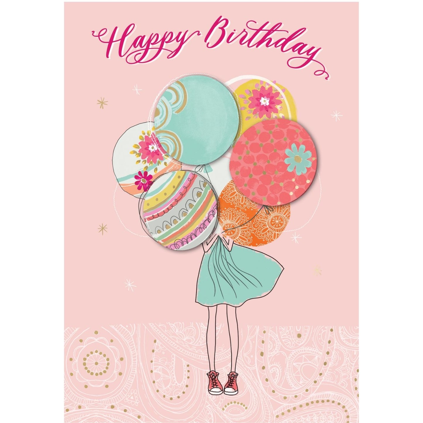 Hand-Finished Girl Holding Embellished Birthday Balloons Greeting Card For Her
