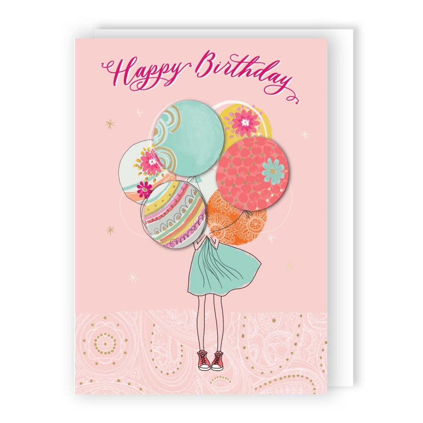 Hand-Finished Girl Holding Embellished Birthday Balloons Greeting Card For Her