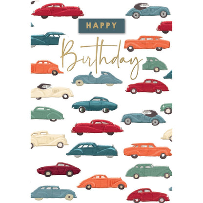 Hand-Finished Happy Birthday Greeting Card Classic Cars Embellished For Him