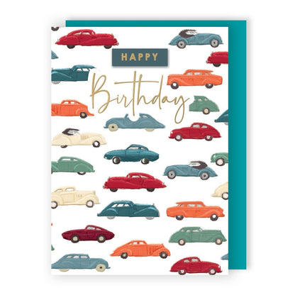 Hand-Finished Happy Birthday Greeting Card Classic Cars Embellished For Him