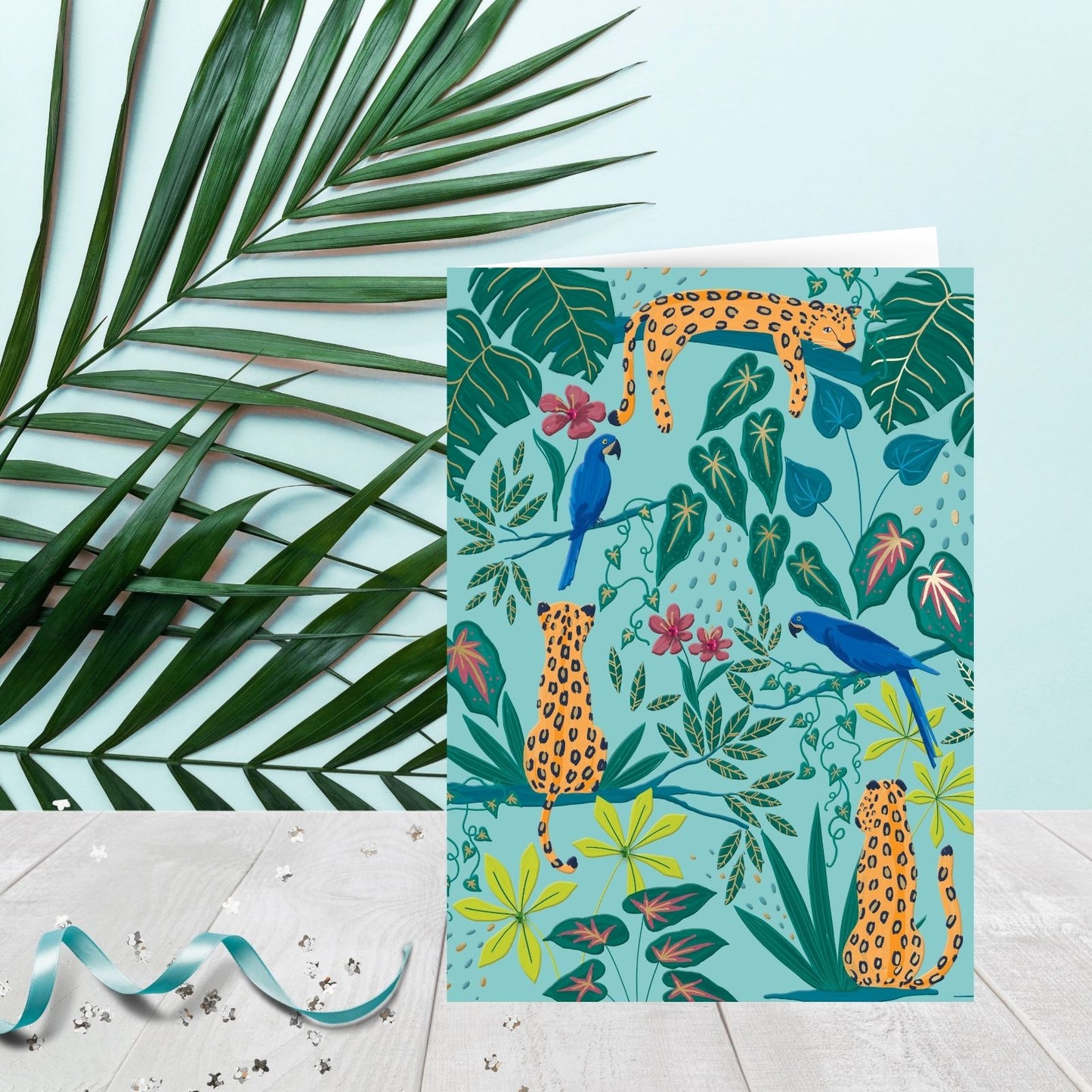 Hand-Finished Vivid Safari Jungle Scene Greeting Card Blank For Any Occasion