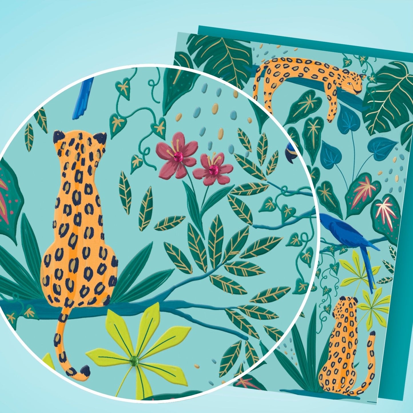 Hand-Finished Vivid Safari Jungle Scene Greeting Card Blank For Any Occasion