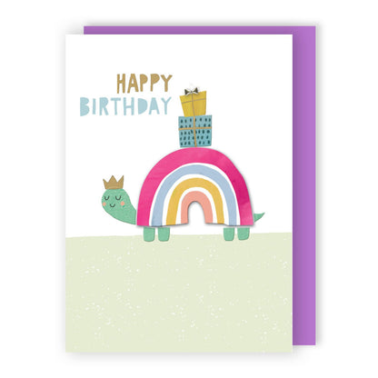 Hand-Finished Cute Birthday Greeting Card Embellished Rainbow Snail For Her