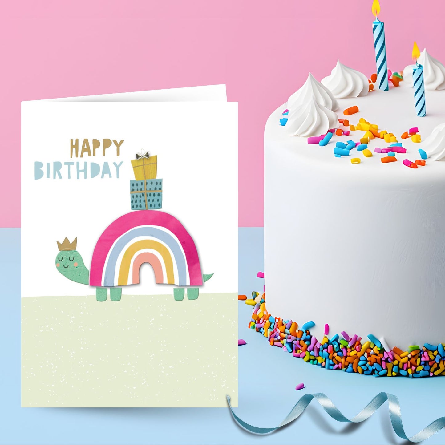 Hand-Finished Cute Birthday Greeting Card Embellished Rainbow Snail For Her