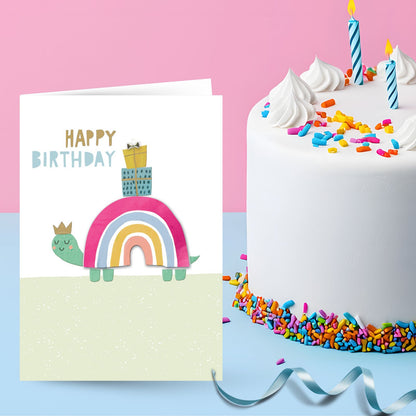 Hand-Finished Cute Birthday Greeting Card Embellished Rainbow Snail For Her