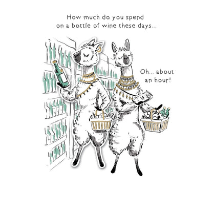 Hand-Finished Funny Greeting Card Lamas With Wine Blank For Any Occasion