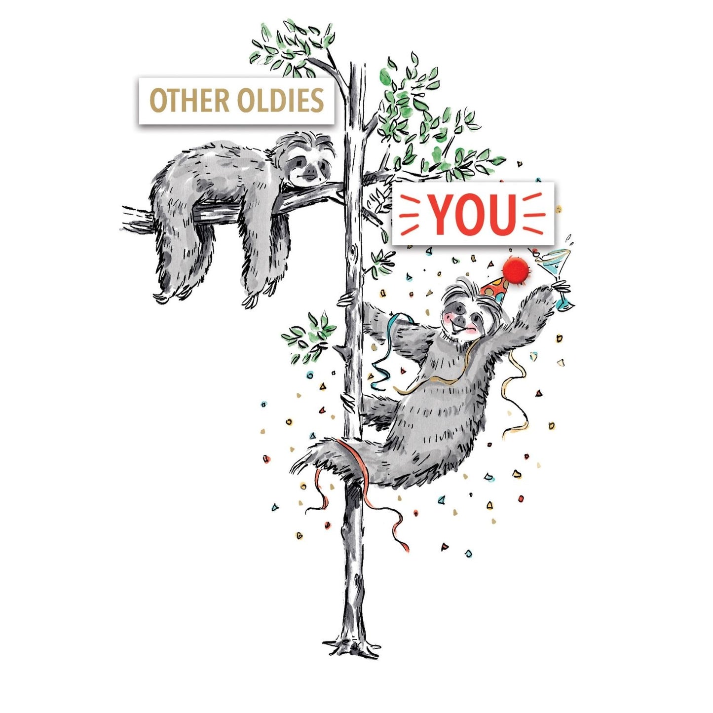 Hand-Finished Funny Birthday Greeting Card Oldies Vs You Party Sloth Embellished