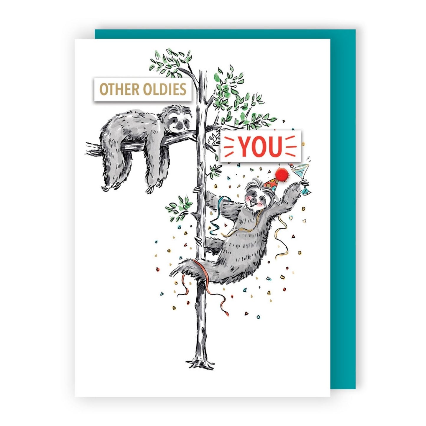 Hand-Finished Funny Birthday Greeting Card Oldies Vs You Party Sloth Embellished