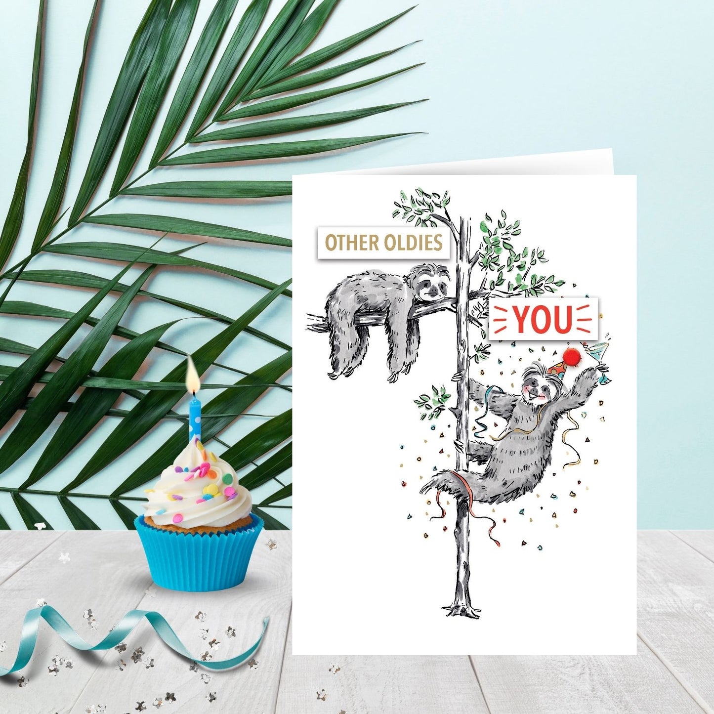 Hand-Finished Funny Birthday Greeting Card Oldies Vs You Party Sloth Embellished