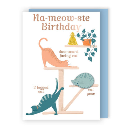 Na-Meow-Ste Hand-Finished Birthday Card Birthday Yoga Cats Embellished Card