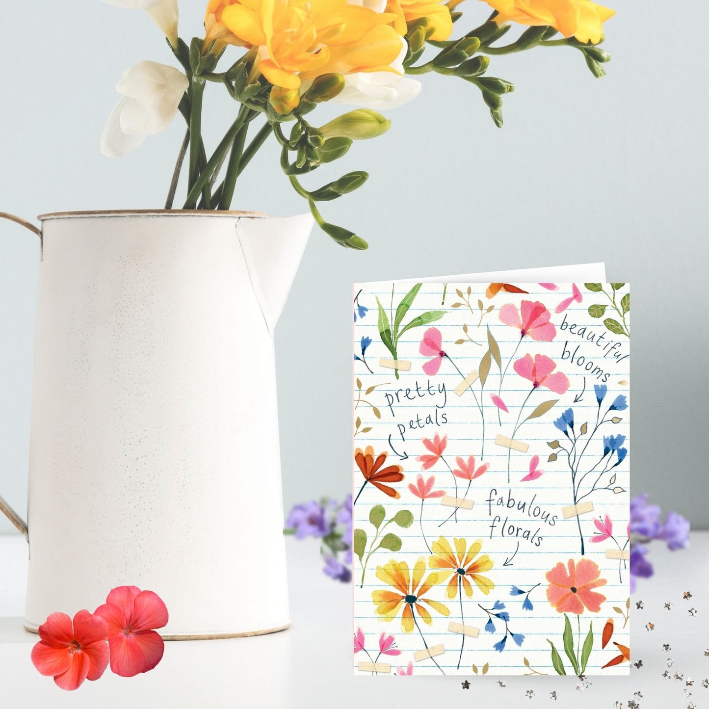 Hand-Finished Greeting Card Pretty Petals Embellished Blank For Any Occasion