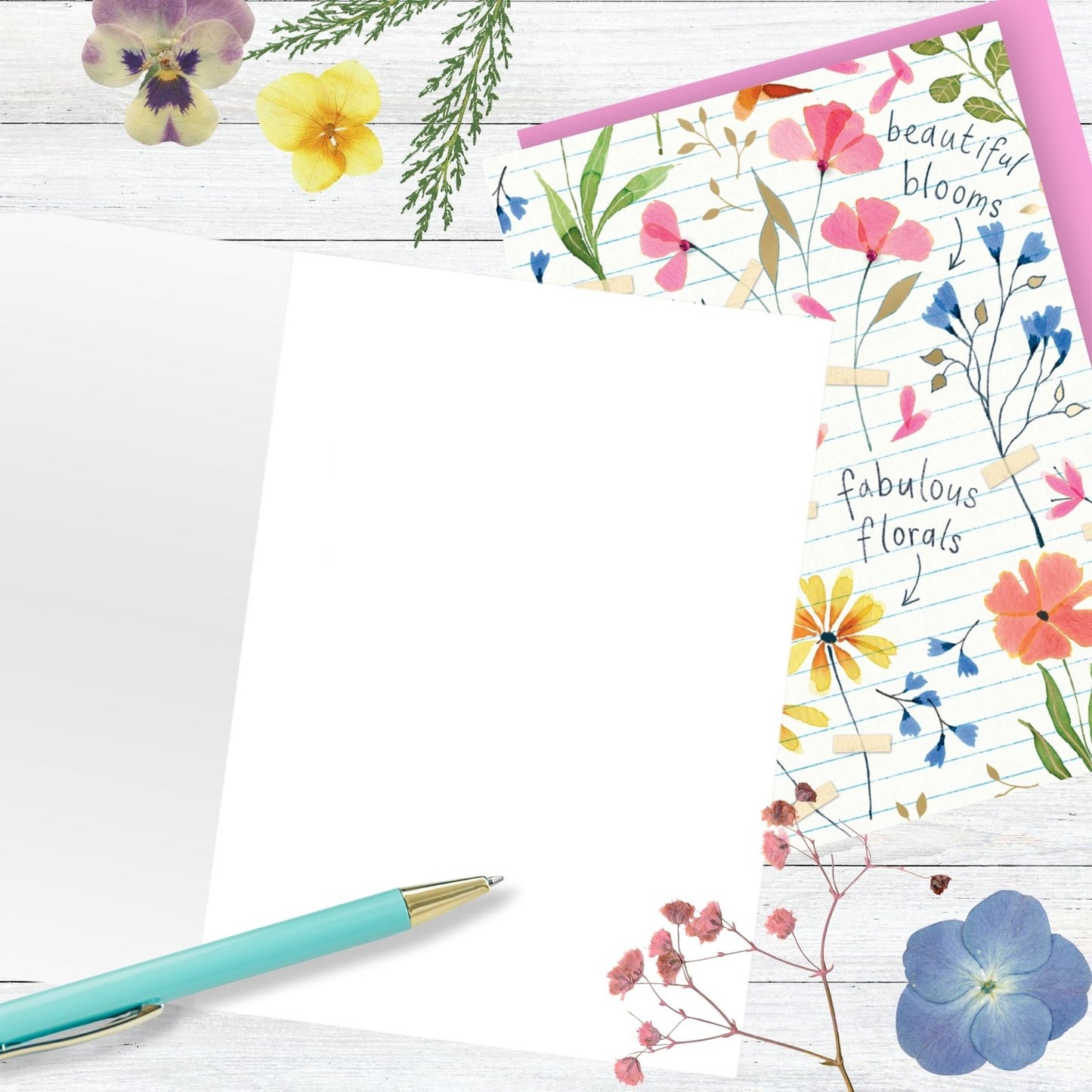 Hand-Finished Greeting Card Pretty Petals Embellished Blank For Any Occasion