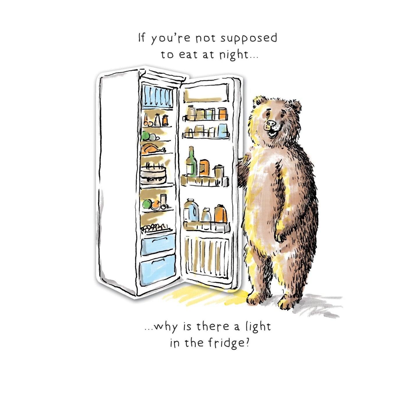 Hand-Finished Midnight Snack Greeting Card Bear Fridge Blank For Any Occasion