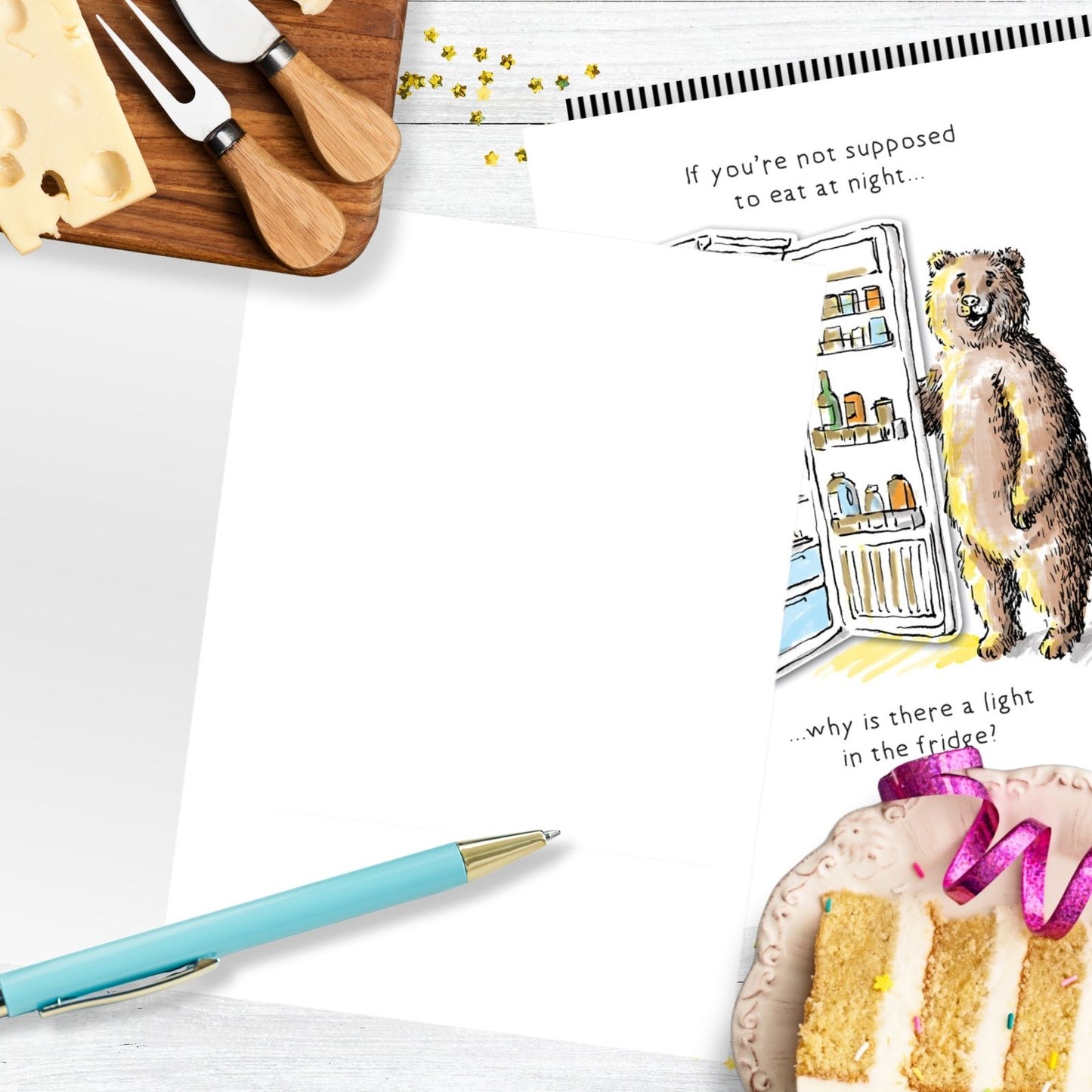 Hand-Finished Midnight Snack Greeting Card Bear Fridge Blank For Any Occasion