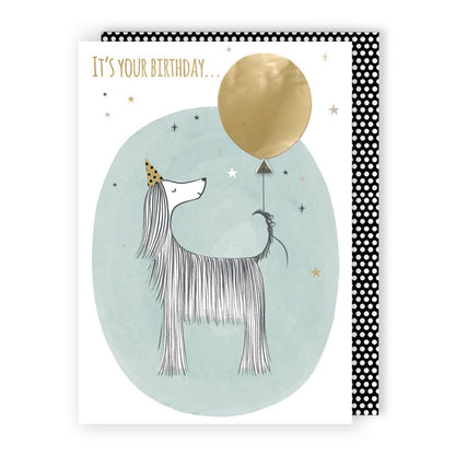 Hand-Finished Dog Birthday Greeting Card Embellished Party Balloon For Her