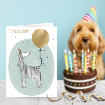 Hand-Finished Dog Birthday Greeting Card Embellished Party Balloon For Her