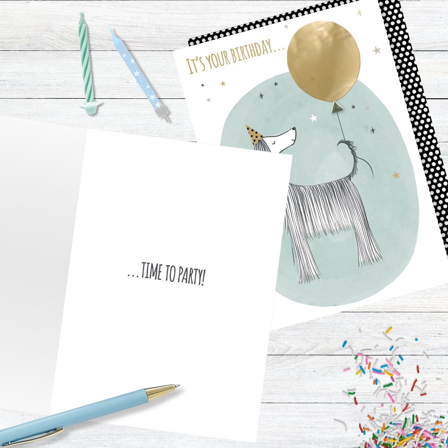 Hand-Finished Dog Birthday Greeting Card Embellished Party Balloon For Her