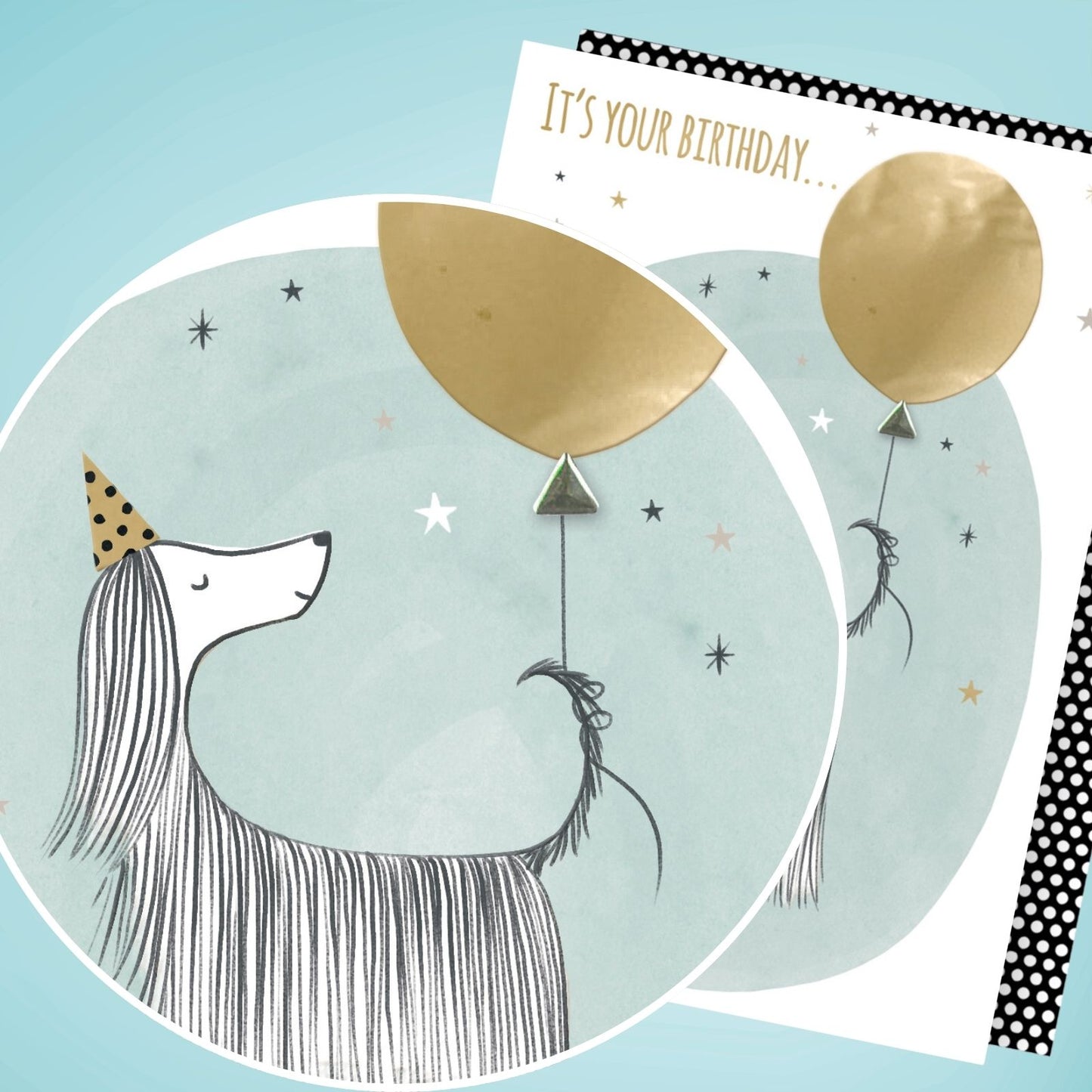 Hand-Finished Dog Birthday Greeting Card Embellished Party Balloon For Her