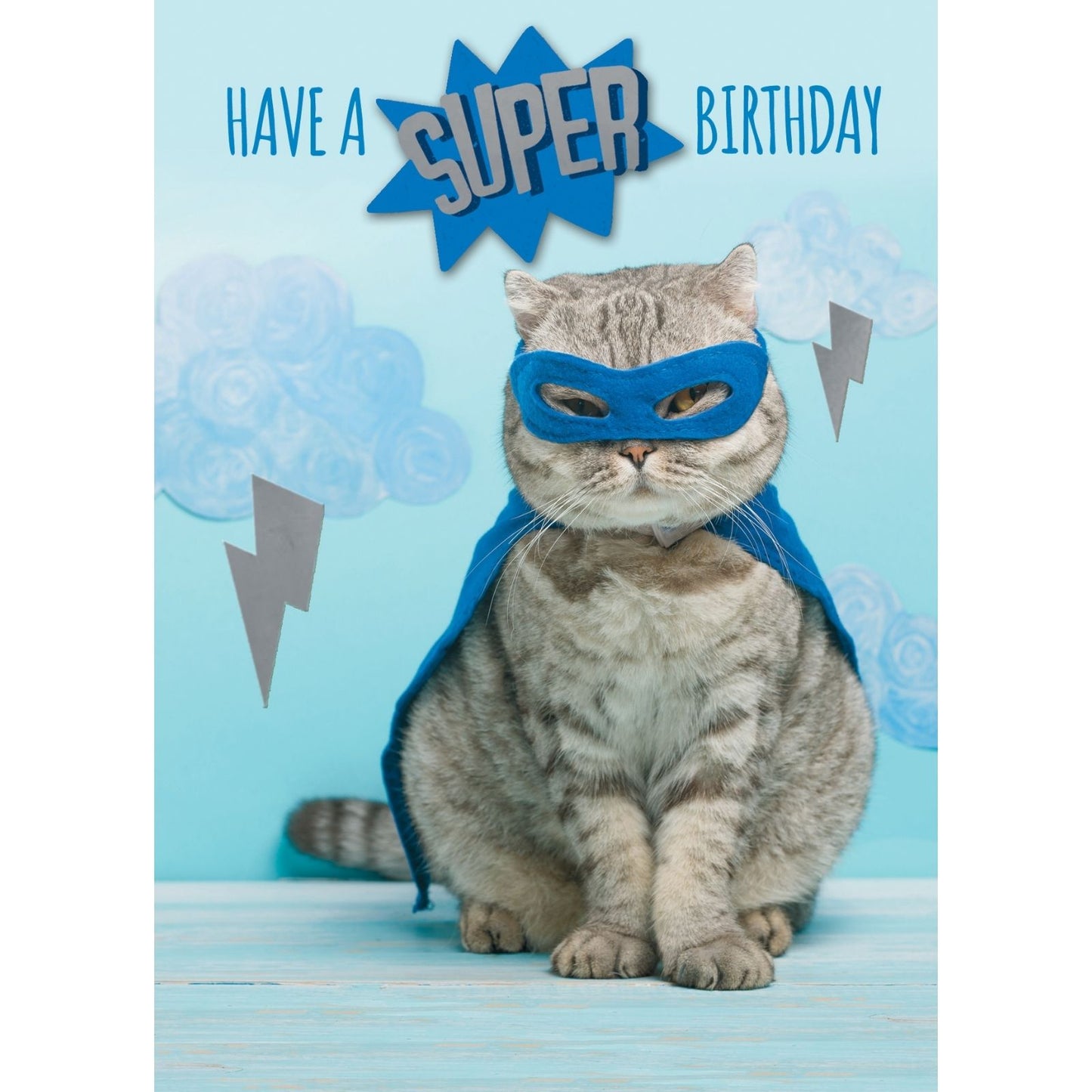 Hand-Finished Funny Birthday Greeting Card Embellished Super Hero Cat Birthday