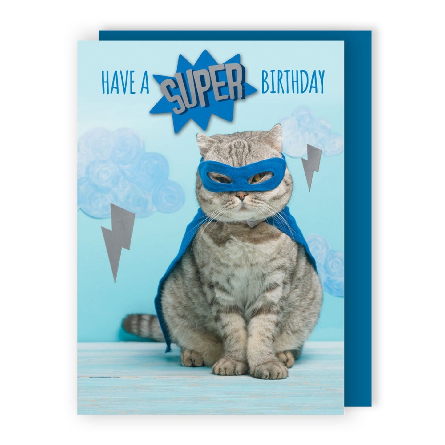 Hand-Finished Funny Birthday Greeting Card Embellished Super Hero Cat Birthday