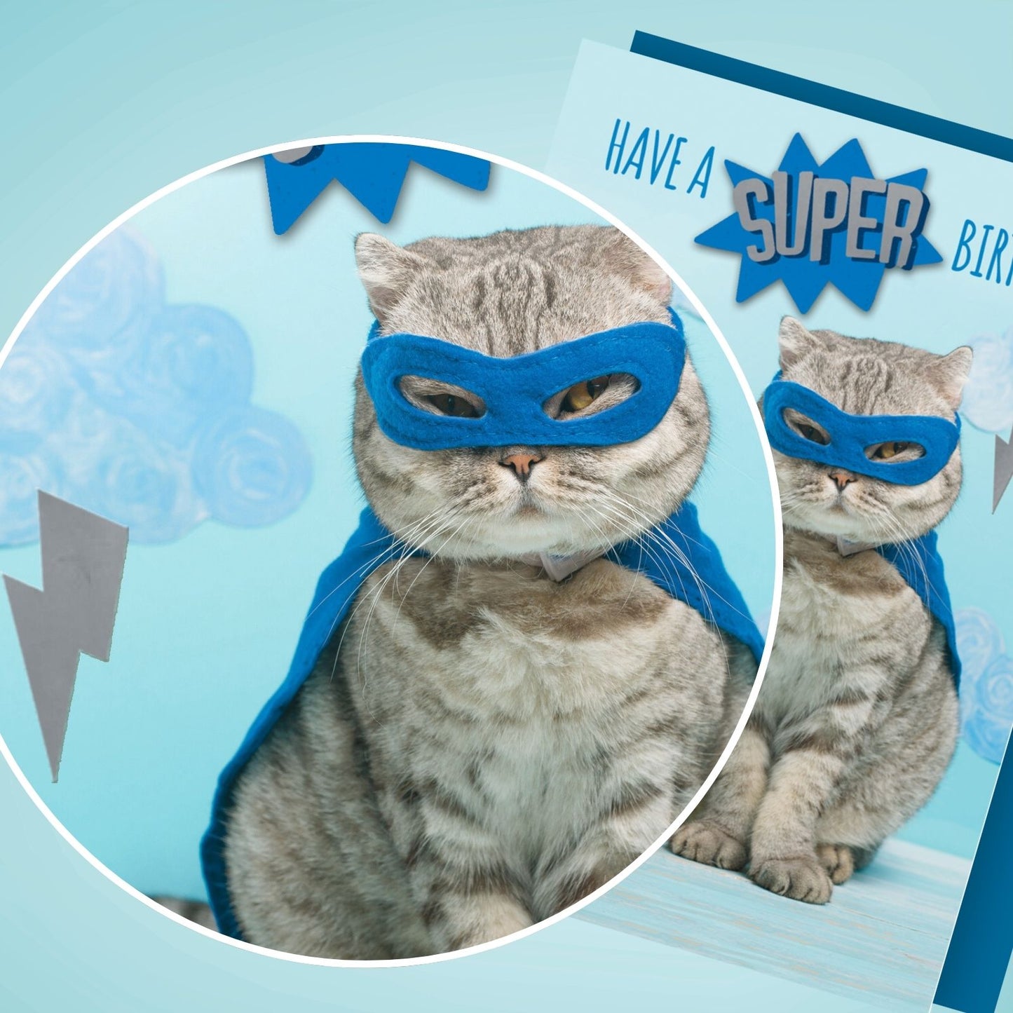 Hand-Finished Funny Birthday Greeting Card Embellished Super Hero Cat Birthday