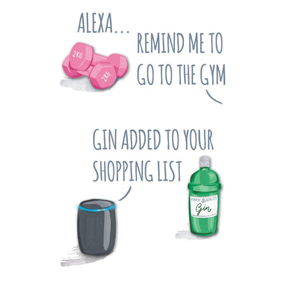 Hand-Finished Fun Fitness Greeting Card Gin Shopping List Blank For Any Occasion