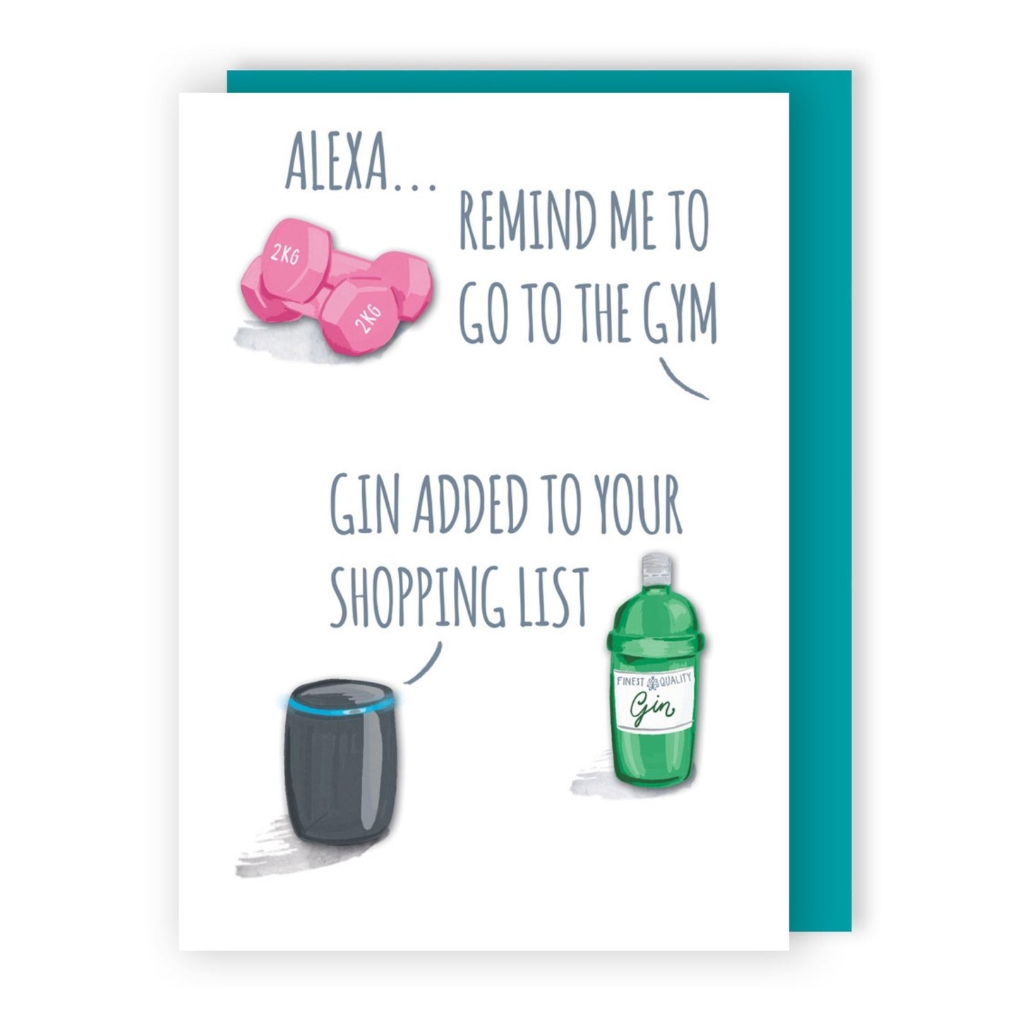 Hand-Finished Fun Fitness Greeting Card Gin Shopping List Blank For Any Occasion