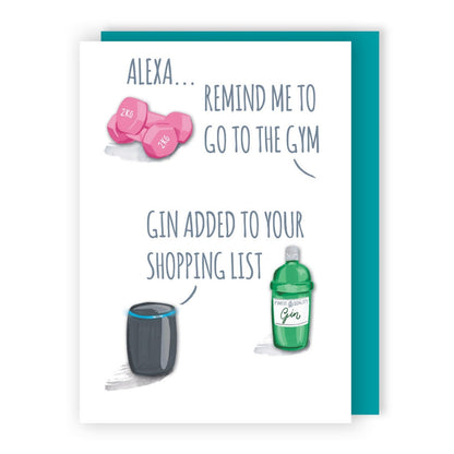 Hand-Finished Fun Fitness Greeting Card Gin Shopping List Blank For Any Occasion
