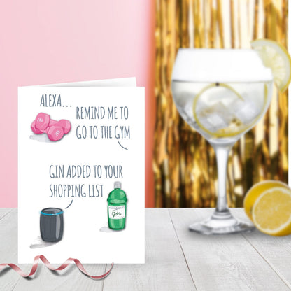 Hand-Finished Fun Fitness Greeting Card Gin Shopping List Blank For Any Occasion