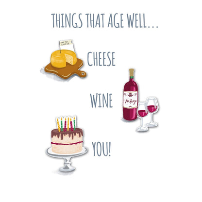 Hand-Finished Vintage Birthday Card Things That Age Well Cheese Wine You!
