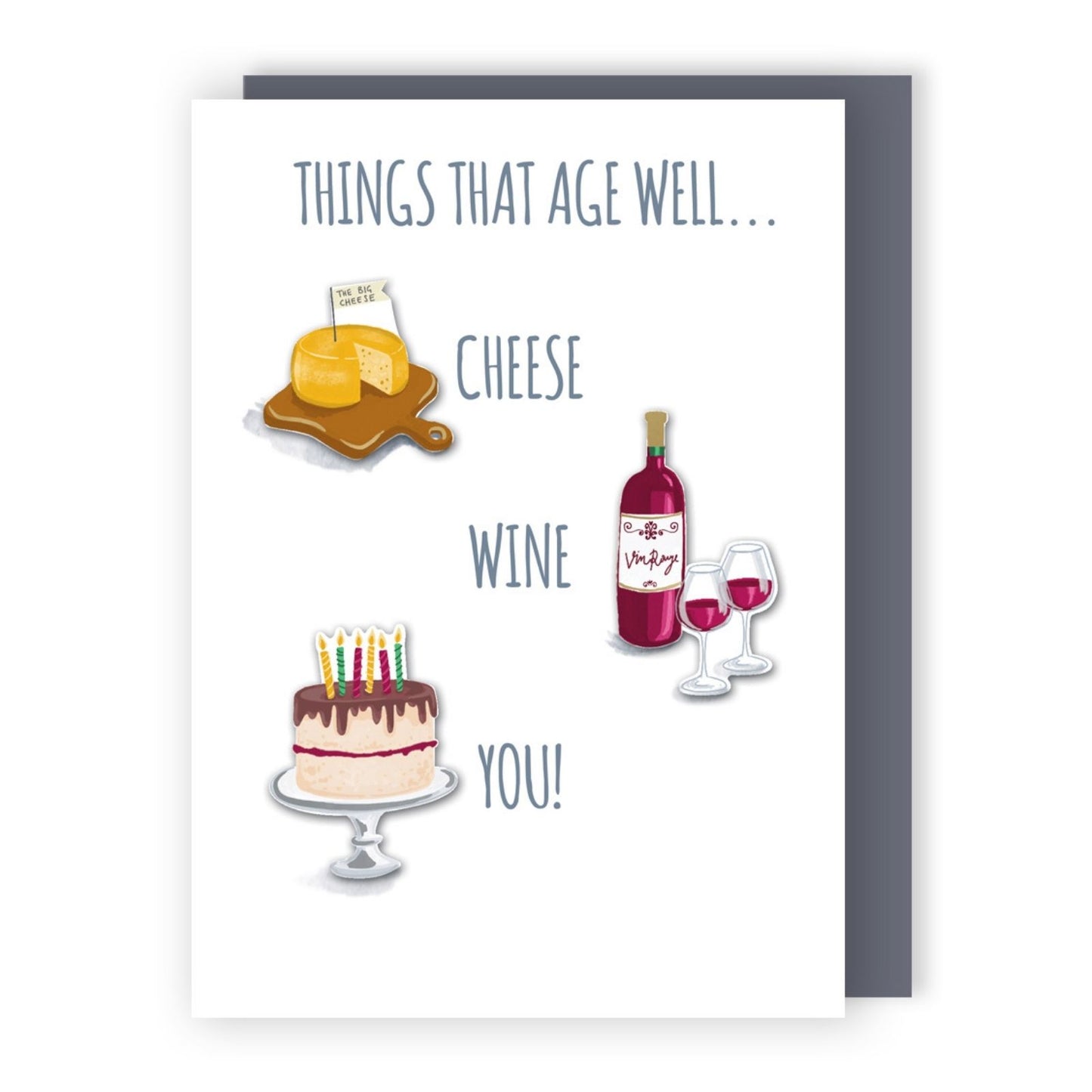 Hand-Finished Vintage Birthday Card Things That Age Well Cheese Wine You!