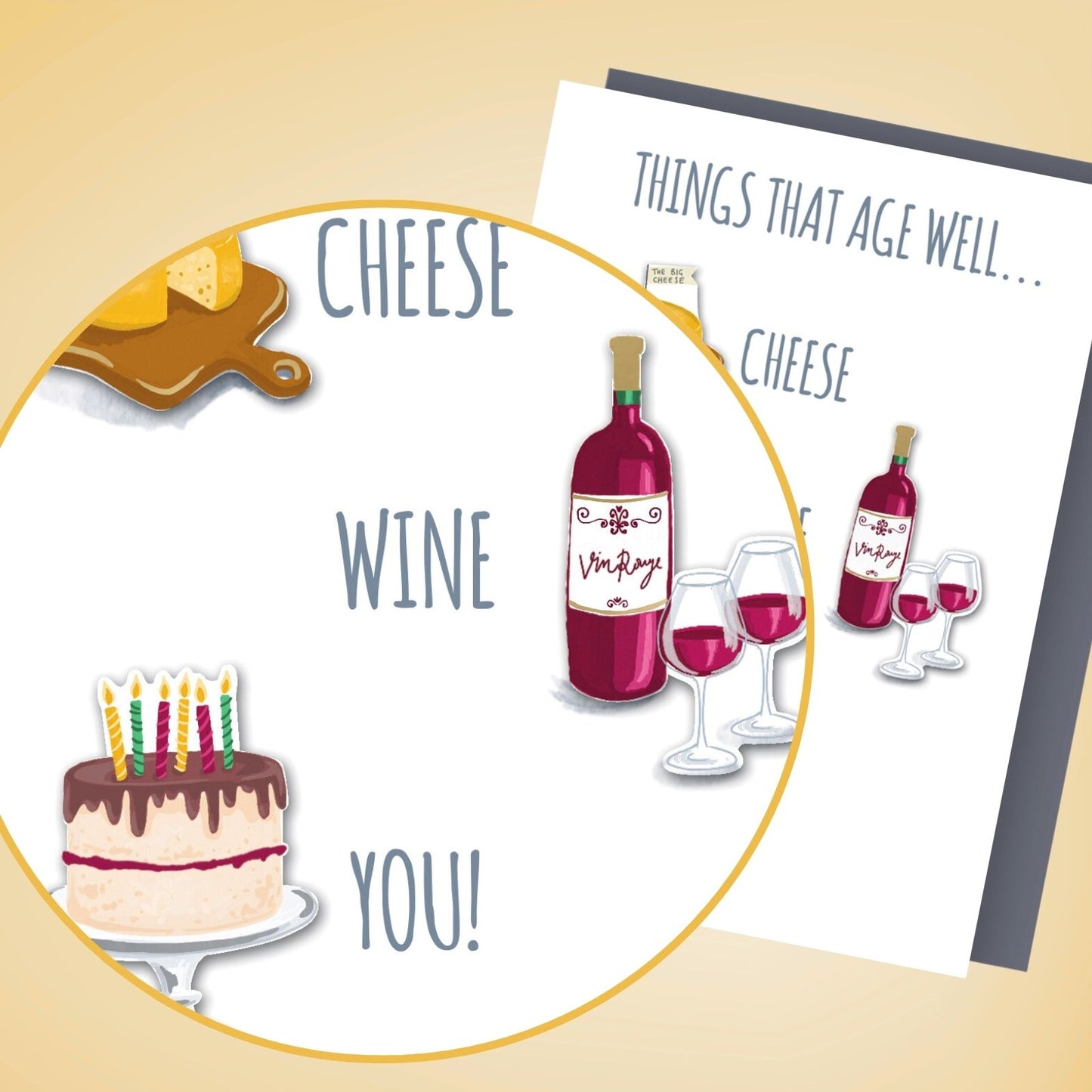 Hand-Finished Vintage Birthday Card Things That Age Well Cheese Wine You!