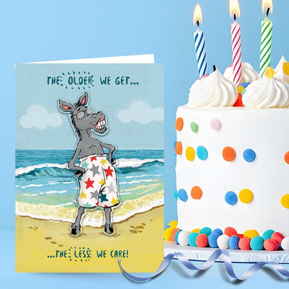 Hand-Finished Funny Birthday Card Donkey The Older We Get The Less We Care!