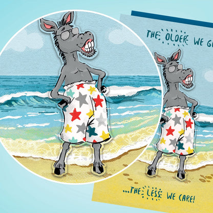 Hand-Finished Funny Birthday Card Donkey The Older We Get The Less We Care!