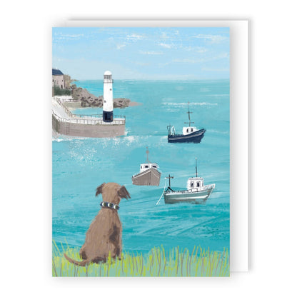 Hand-Finished Artistic Greeting Card Doggy Sea View Blank For Any Occasion