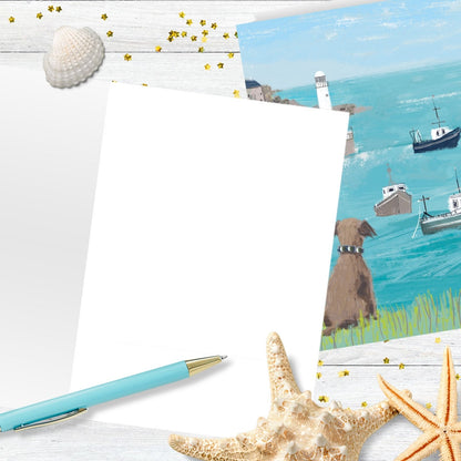 Hand-Finished Artistic Greeting Card Doggy Sea View Blank For Any Occasion