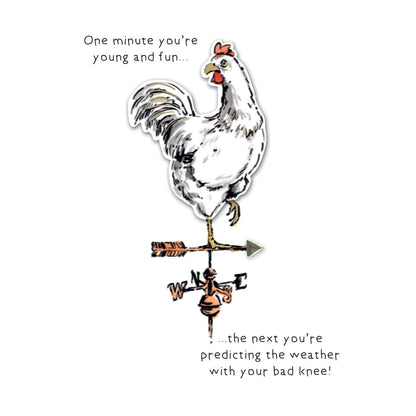 Hand-Finished Funny Greeting Card Joke Cockerel Bad Knee Blank For Any Occasion