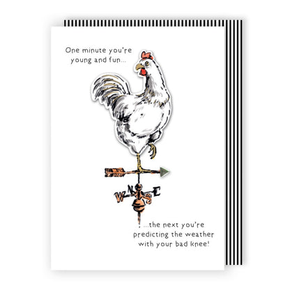 Hand-Finished Funny Greeting Card Joke Cockerel Bad Knee Blank For Any Occasion