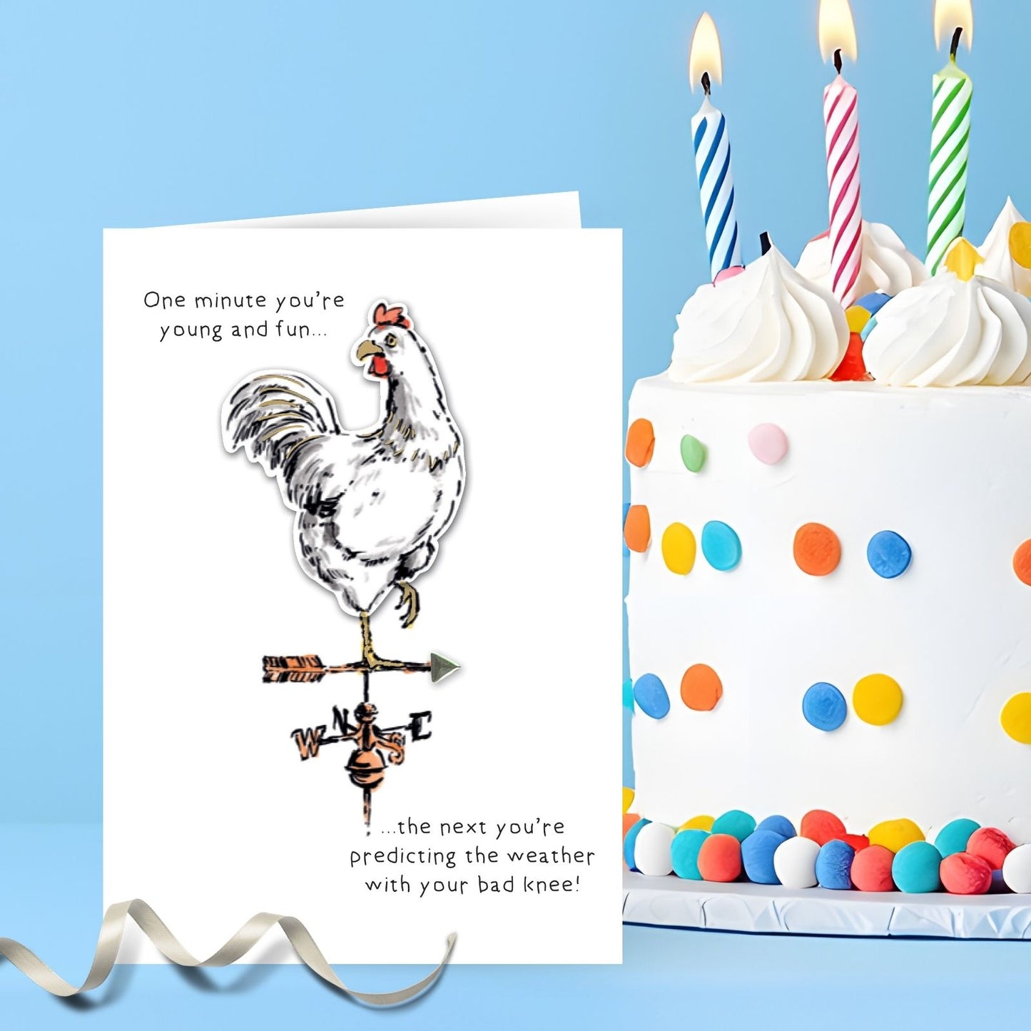 Hand-Finished Funny Greeting Card Joke Cockerel Bad Knee Blank For Any Occasion