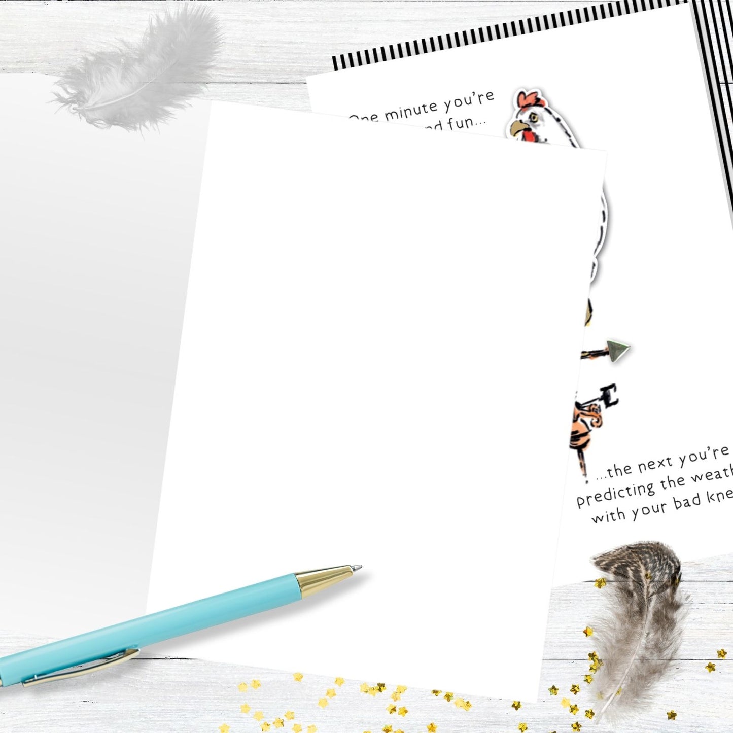 Hand-Finished Funny Greeting Card Joke Cockerel Bad Knee Blank For Any Occasion